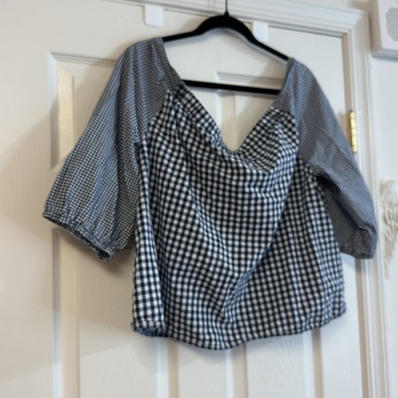 Tommy Hilfiger navy white checkered off the shoulder crop top 3/4 sleeves XXL - Picture 7 of 7